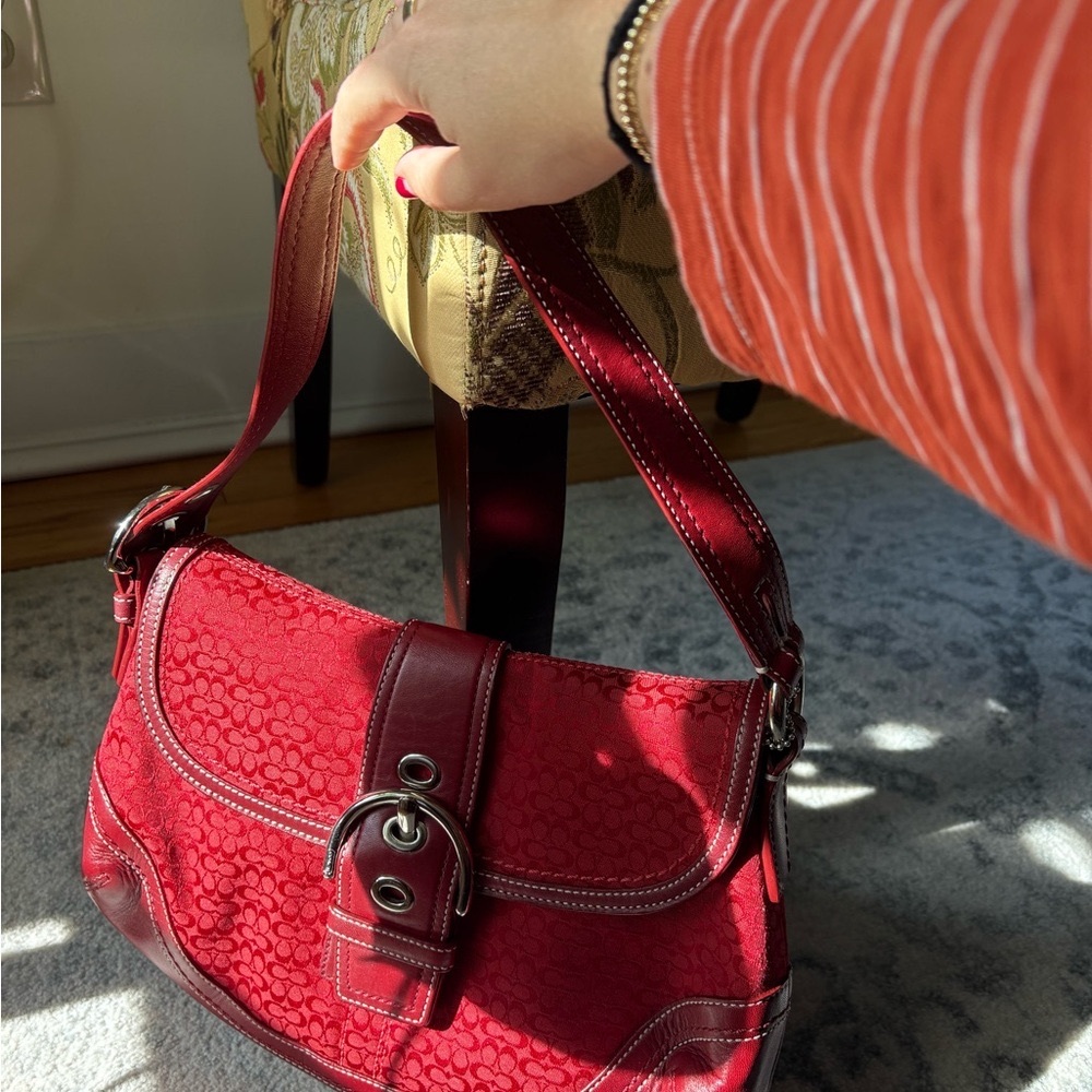 Coach Red Shoulder Bag with Silver Hardware